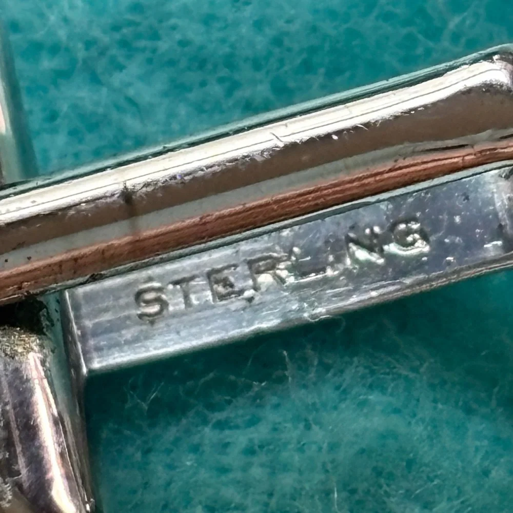 Sterling Silver Heavyweight MCM Genuine Pearl Vintage Cufflinks Rectangular